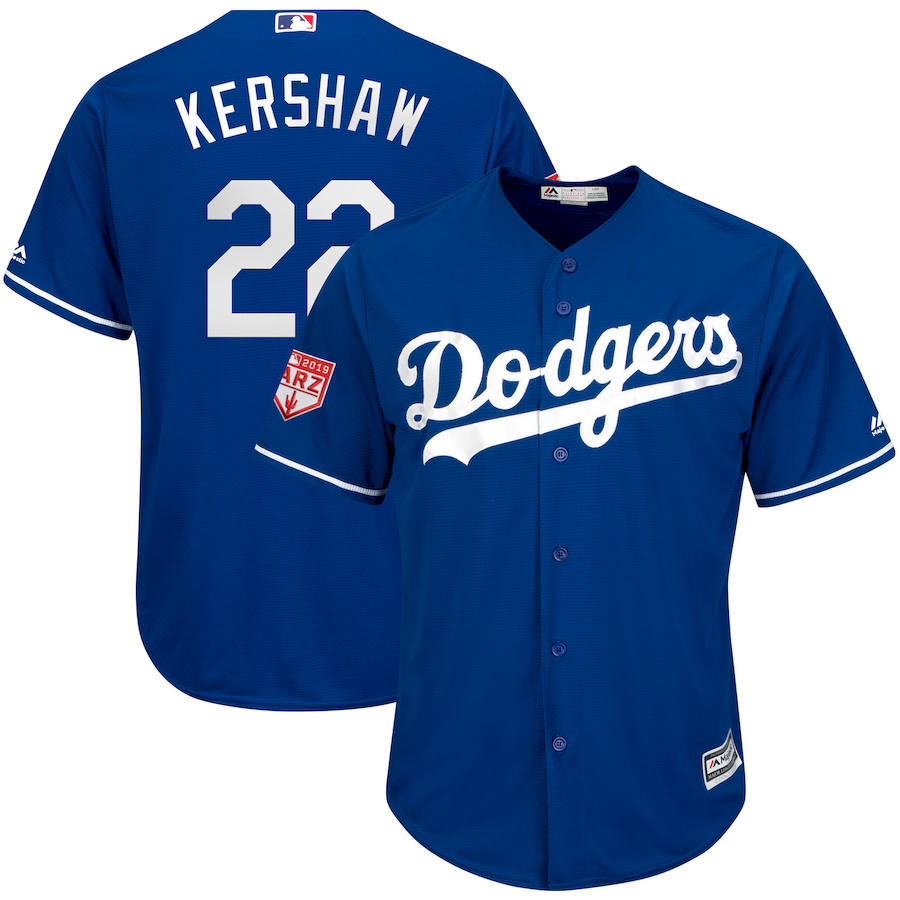 Men's Los Angeles Dodgers #22 Clayton Kershaw Majestic Royal 2019 Spring Training Cool Base Stitched MLB Jersey
